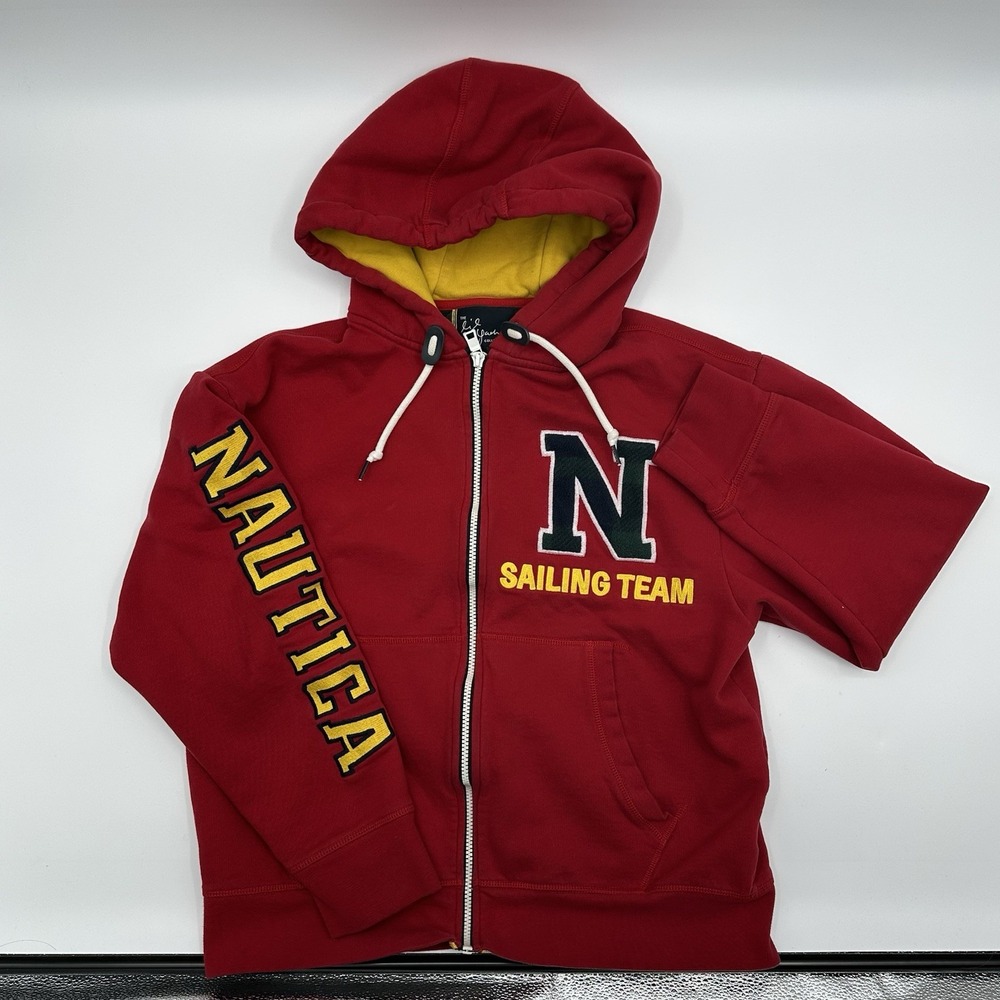 NAUTICA LIL‎ YACHTY MENS MEDIUM M SAILING TEAM FULL ZIP HOODIE SWEATSHIRT RED